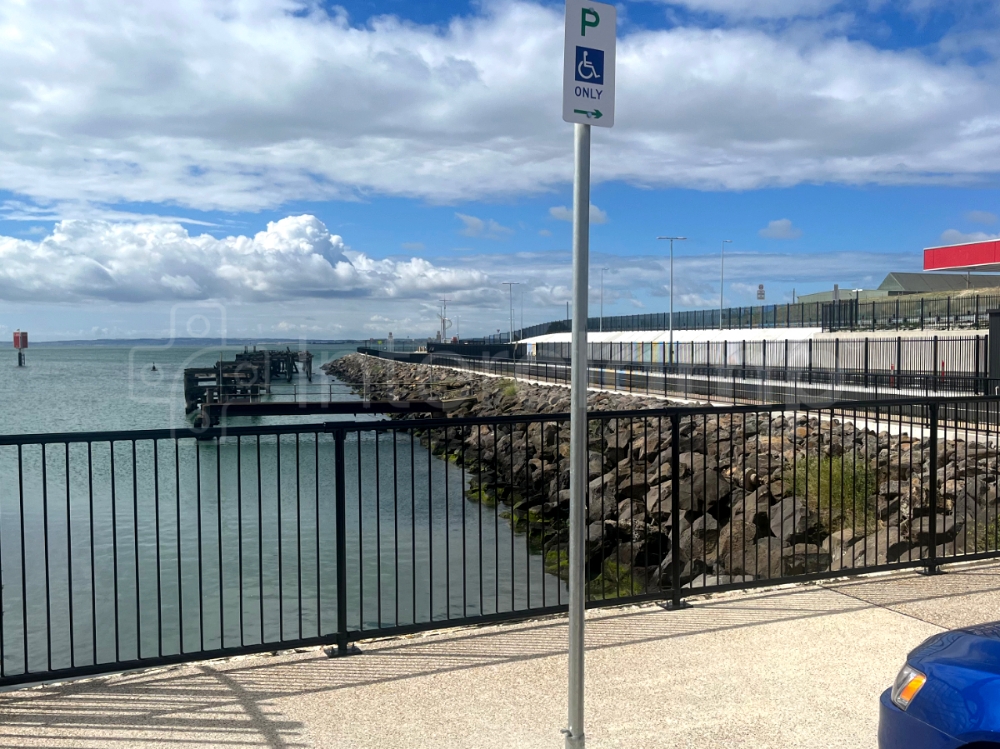 Interclamp pedestrian barriers and key clamp fittings installed at the Port of Geelong, Australia, enhancing safety for visitors and port workers with their strong and durable galvanized steel construction.